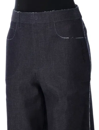Marni Wide Leg Cotton Jeans With Raw Finish In Black