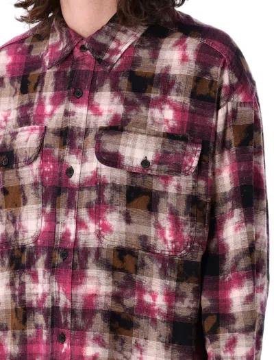 Palm Angels Curved Logo Check Shirt In Burgundy