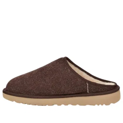 Ugg Mens Classic Shaggy Suede Slippers Dark Brow In Brown