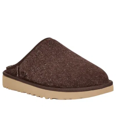 Ugg Mens Classic Shaggy Suede Slippers Dark Brow In Brown