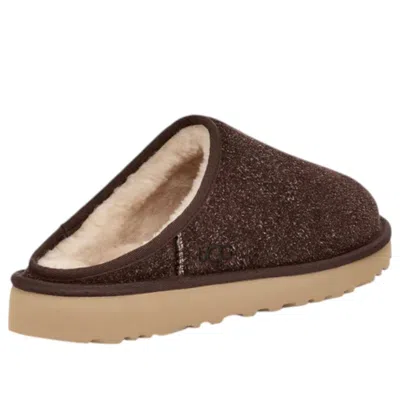 Ugg Mens Classic Shaggy Suede Slippers Dark Brow In Brown