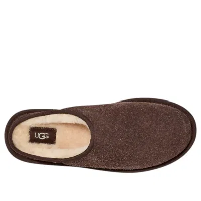 Ugg Mens Classic Shaggy Suede Slippers Dark Brow In Brown