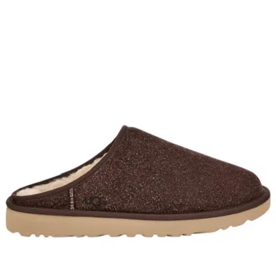 Ugg Mens Classic Shaggy Suede Slippers Dark Brow In Brown