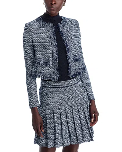 Misook X Lani Lynn Fringe Trim Tweed Jacket In Blue