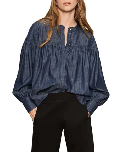 Sanctuary Personal Best Shirred Button-up Shirt In Blue