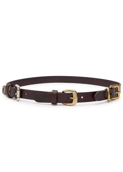 Etro Leather Belt With Dual Buckle Design In Burgundy