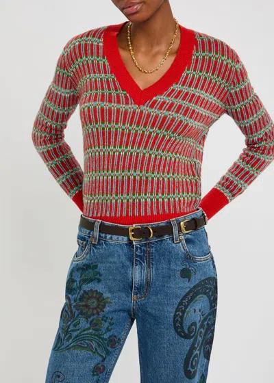 Etro Leather Belt With Dual Buckle Design In Burgundy