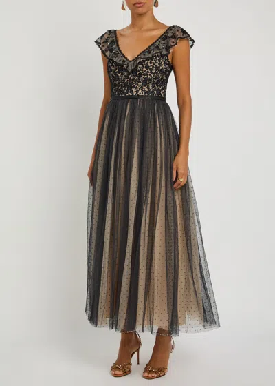 Needle & Thread Adeline Floral-embroidered Tulle Gown In Brown