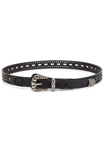 Etro Leather Belt With Perforated Details Belts Brown In Black