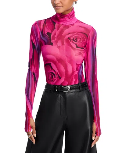 Afrm Zadie Print Turtleneck Mesh Top In Multi