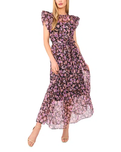 Cece Floral Print Flutter Sleeve Maxi Dress In Black