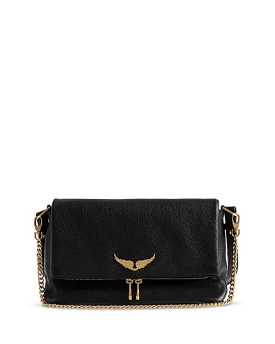 Zadig & Voltaire Womens Black Gold Rocky Ii Wing-embellished Leather Cross-body Bag In Black