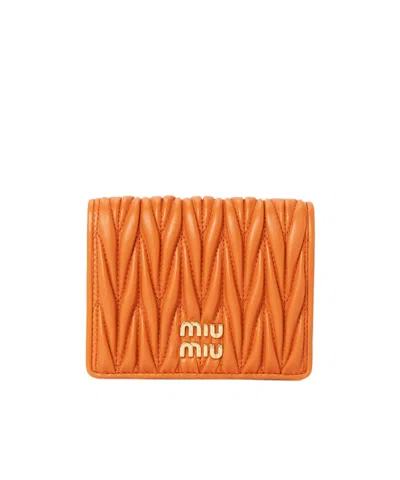 Miu Miu Quilted Rectangular Leather Card Holder In Gold
