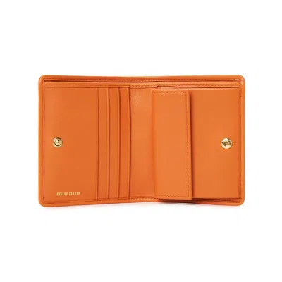 Miu Miu Quilted Rectangular Leather Card Holder In Gold