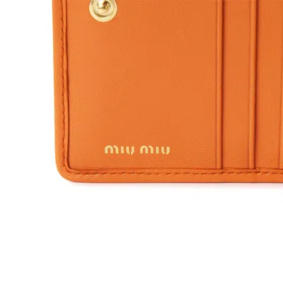 Miu Miu Quilted Rectangular Leather Card Holder In Gold