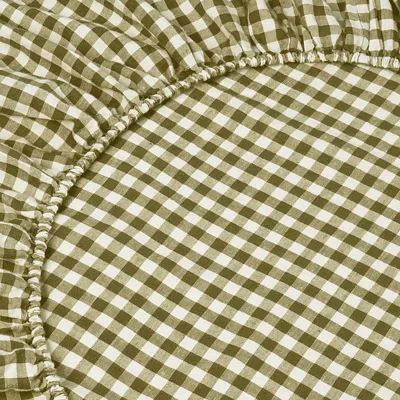 Piglet In Bed Gingham Linen Fitted Sheet, King In Green