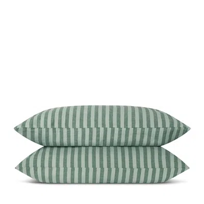 Piglet In Bed Pembroke Stripe Linen Pillowcase Pair - Queen In Green