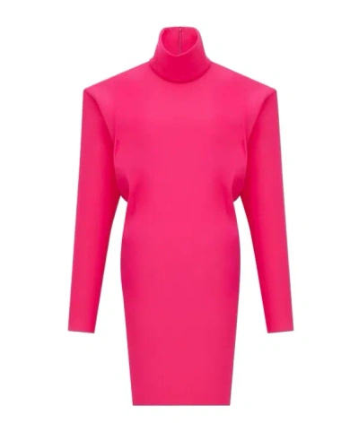 Saint Laurent Panama High-neck Mini Dress In Pink
