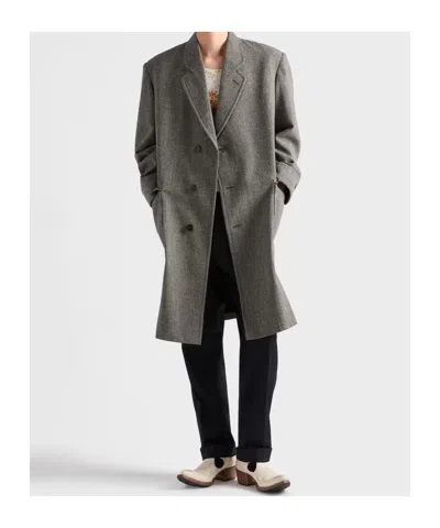 Prada Wool Blend Pants In Black