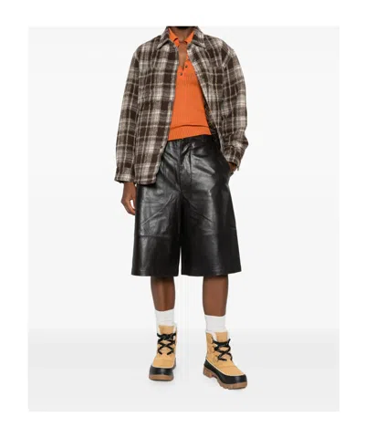 Dunst Brown Checkered Shirt With Front Logo Patch In Flannel Man In Brown