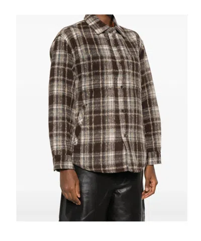Dunst Brown Checkered Shirt With Front Logo Patch In Flannel Man In Brown