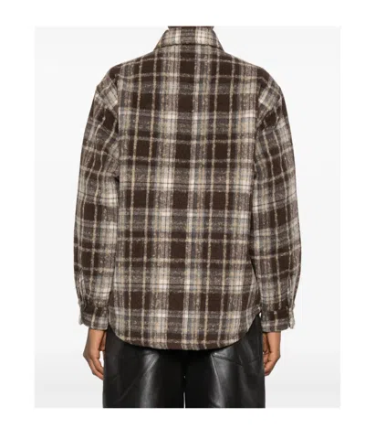 Dunst Brown Checkered Shirt With Front Logo Patch In Flannel Man In Brown