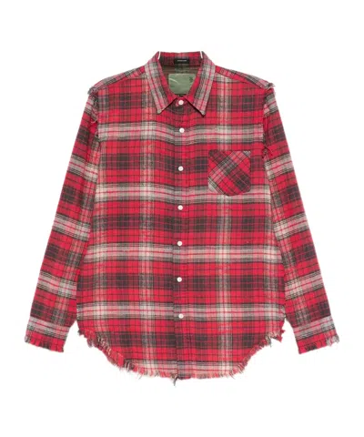R13 Frayed Check-pattern Shirt In Red