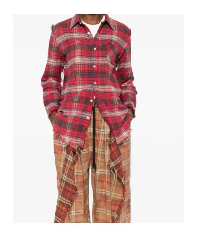 R13 Frayed Check-pattern Shirt In Red