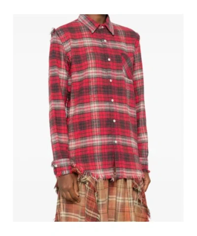 R13 Frayed Check-pattern Shirt In Red