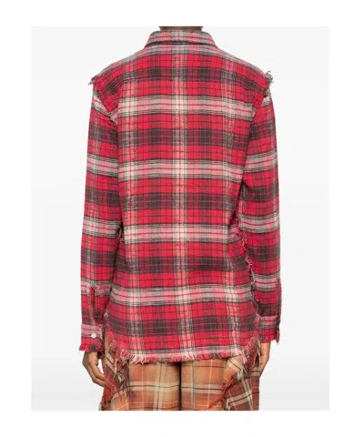 R13 Frayed Check-pattern Shirt In Red