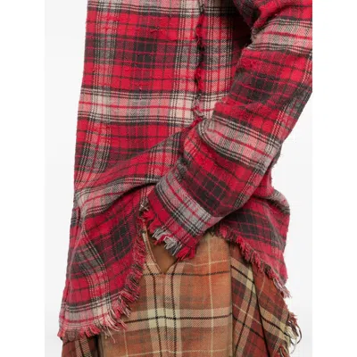 R13 Frayed Check-pattern Shirt In Red