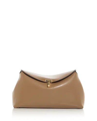 Totême T-lock Smooth-leather Convertible Clutch In Medium Bone In Brown