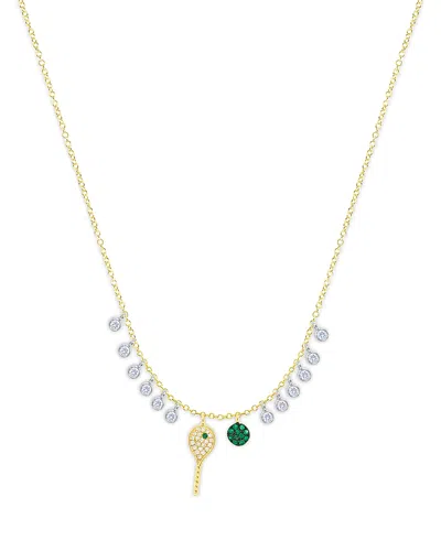 Meira T 14k White & Yellow Gold Diamond & Emerald Tennis Ball & Racket Dangle Pendant Necklace, 16-18 In Metallic