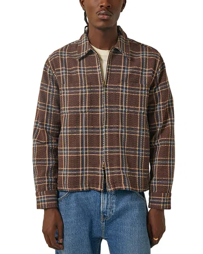Corridor Venice Plaid Cotton Zip-up Shirt Jacket In Brown