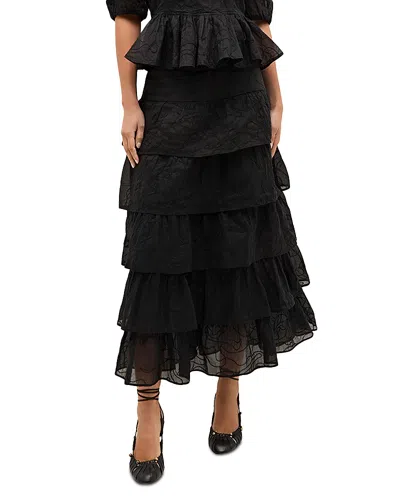 Marie Oliver Christie Embroidered Ruffle Tiered Midi Skirt In Green