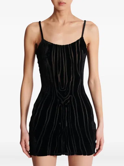 Balmain Zebra-print Velvet Mini Dress In Black