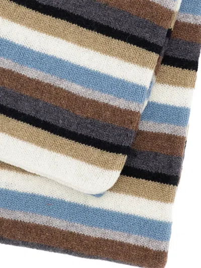 Paul Smith Black Colour Block Stripe Lambswool Scarf In Multi