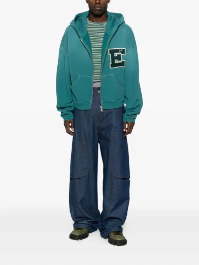 Erl Unisex Letterman Hoodie In Blue