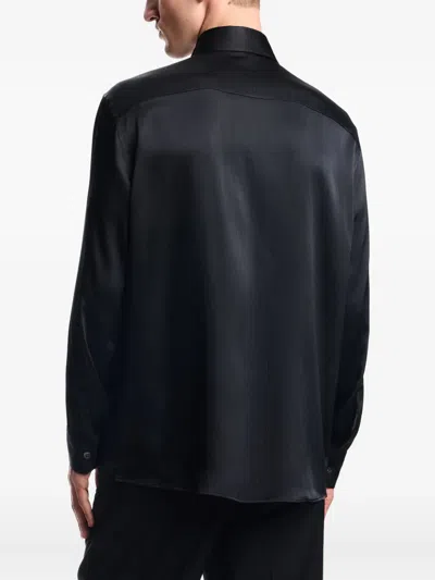 Emporio Armani Long Sleeve Satin Shirt With Spread Collar In Black