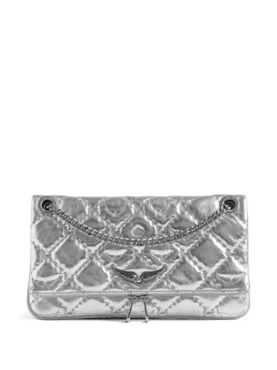 Zadig & Voltaire Womens Silver Rock Ii Quilted Leather Clutch In Silver