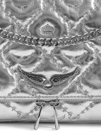 Zadig & Voltaire Womens Silver Rock Ii Quilted Leather Clutch In Silver