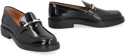 Tod's Leather Loafers With Metal Bar In Black