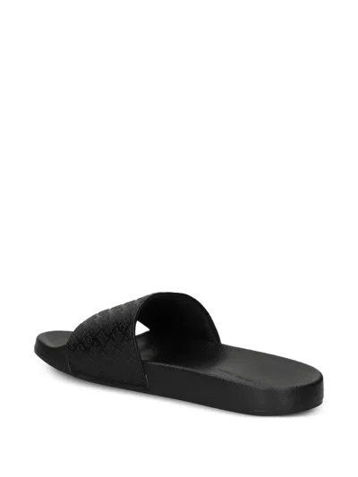Tommy Hilfiger Monogram-embossed Slides In Black