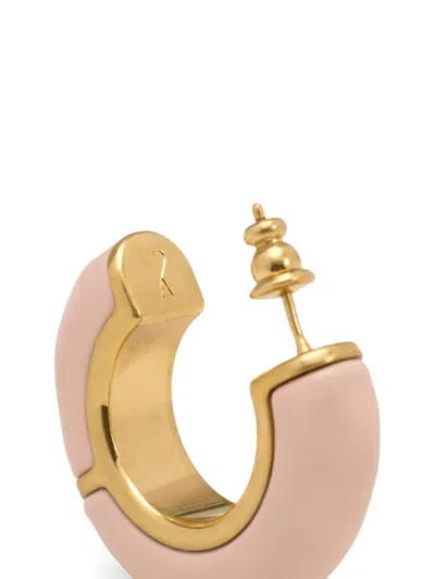 Ami Alexandre Mattiussi Pink Brass Hammered Lacquered Earrings Pink In Gold