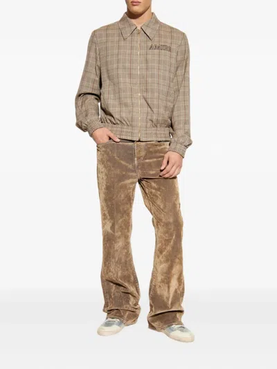 Amiri Virgin Wool Blend Jacket With Point Collar In Brown