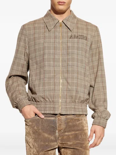 Amiri Virgin Wool Blend Jacket With Point Collar In Brown