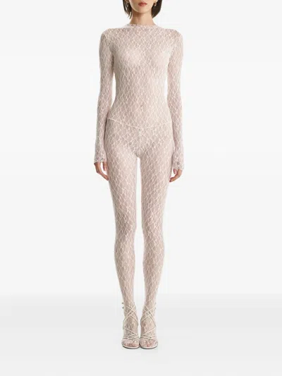 2310 Studio Patterned Long-sleeve Jumpsuit In White