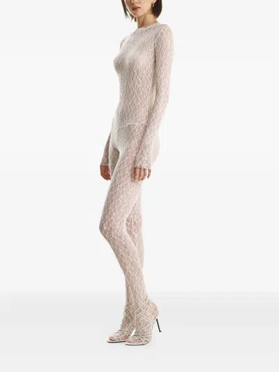 2310 Studio Patterned Long-sleeve Jumpsuit In White