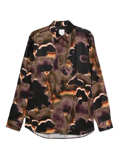 Paul Smith 'field Flowers' Print Lyocell Shirt Purple In Brown