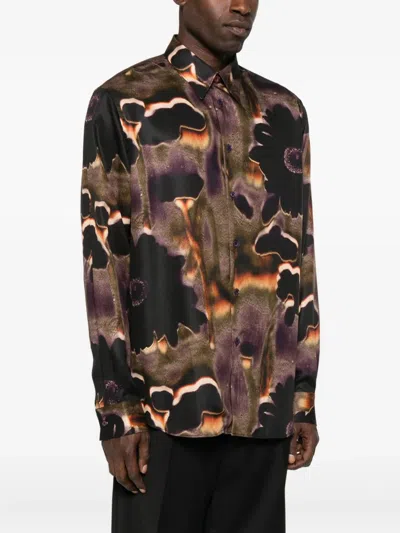 Paul Smith 'field Flowers' Print Lyocell Shirt Purple In Brown